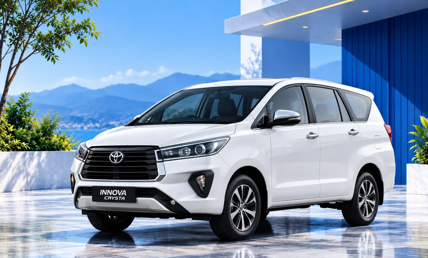 White Toyota Innova Crysta ready for a premium family journey